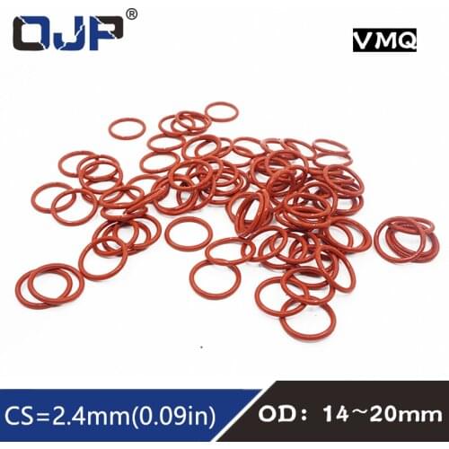 10PCS/lot Red Silicon Ring Silicone/VMQ O ring 2.4mm Thickness OD14/15/16/17/18/19/20mm Rubber O-Ring Seal Gasket Rings Washer