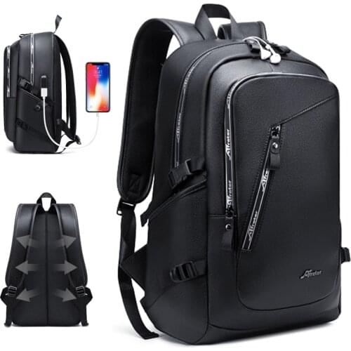 PU Leather Backpack 15.6 Inch Large Capacity Multi-function Backpack Waterproof USB Charging Backpack Mens and Womens Fashion