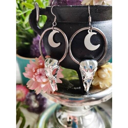 Crow Moon Earrings, Witch Jewelry,crow Jewelry, Alternative, Boho, Wicca, Fairy, Witch, Goth, Bohemian