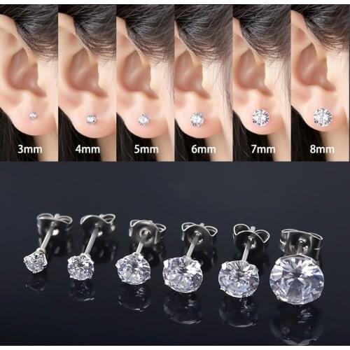 Gothic Silver Earrings With Stones Stud Earrings Diamond Piercing Stainless Steel Zirconia Jewelry Modern Womens Earring 2021