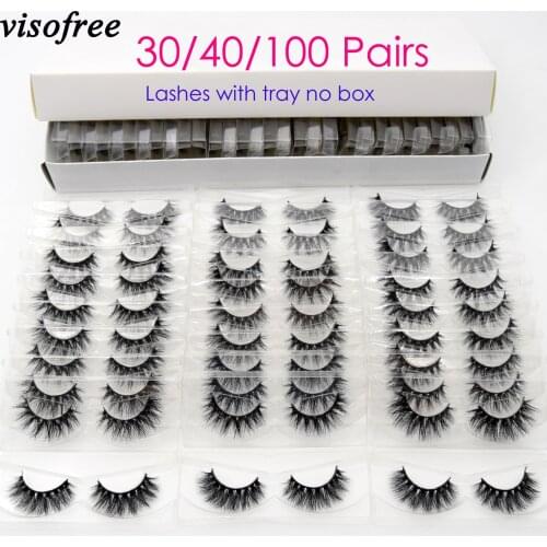Visofree 30/40/100 Pairs 3D Mink Lashes Cruelty Free Handmade Full Strip Lashes Mink False Eyelashes Wispy Makeup Fake Eyelashes