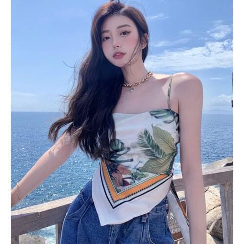 Camisole Tops for Women 2021 Girls Female Sandy Beach Vacation Fashion Printing Summer Cool Scarf Irregular Bohemian Style Vests