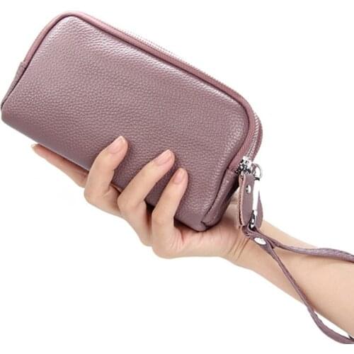 2019 Womens Genuine Leather Wallets High Quality Cow Leather Wallets Phone Bags 3 Zipper Multifunction Wallets Long Purses