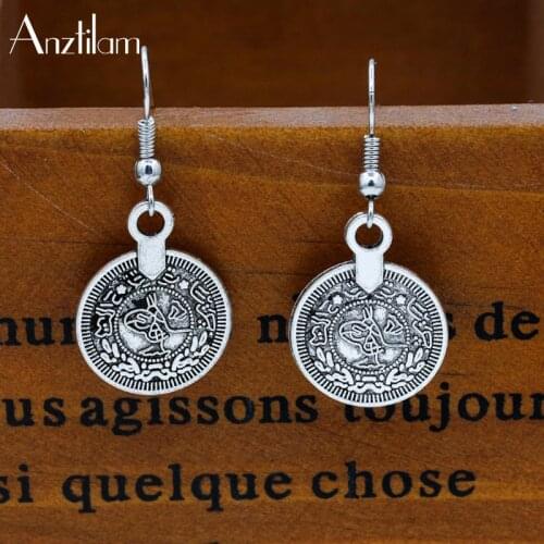 Vintage Head Earrings Portrait Metal Coin Golden Circle Crystal Dangle Earrings For Women Party Accesories