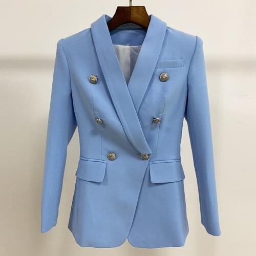 HIGH QUALITY Newest Fashion 2020 Designer Blazer Womens Shawl Collar Double Breasted Metal Lion Buttons Long Blazer Jacket