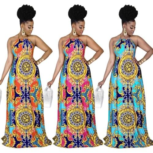 Somoshein S-2XL Sexy Dress Women Clothing 2021 Fashion Casual Printing Halter Sleeveless Long Dress Wholesale Dropshopping