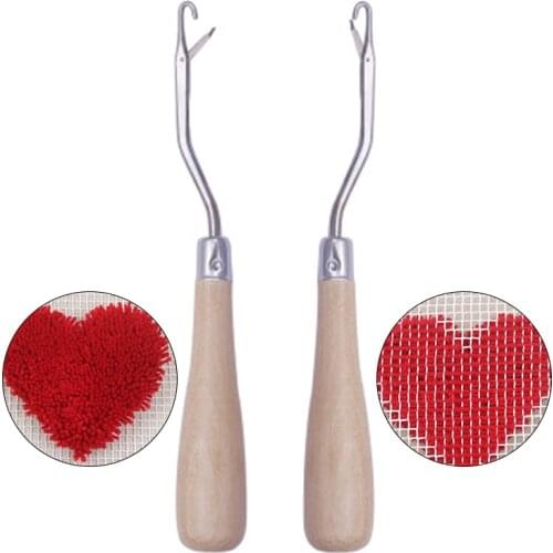 1pc Latch Crochet Hook Handcraft Carpet Mending Crochet DIY Latch-Hook Segment Embroidery Knitting Needle With Wood Handle