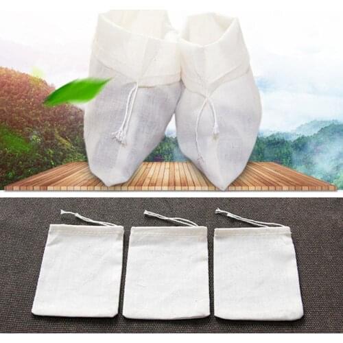 10Pcs Reusable Drawstring Cotton Filter Tea Bag for Herb Loose Tea Soup Flavoring Cooking Kitchen Spice