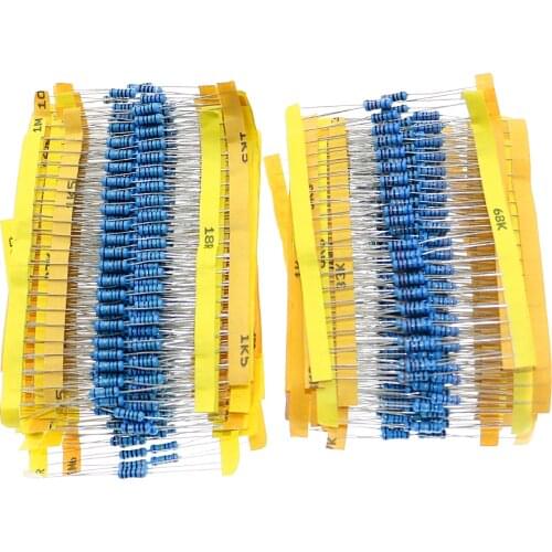 1000Pcs 1% 1/2W 0.5W Metal Film Resistor 50 Values Assorted Kit 0.1 ohm~4.7M ohm Capacitor