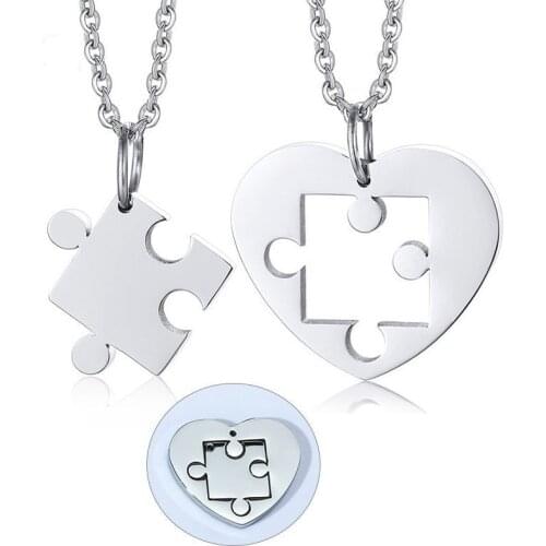 2 pcs/ Set Heart Love Puzzle Necklaces for Women Men Never Fade Stainless Steel Couple Pendant Anniversary Gift