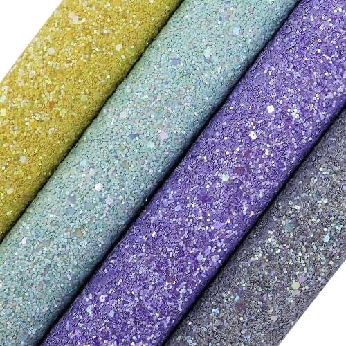 30x134cm Roll Gray Chunky Glitter Fabric Twill Backing Faux PU Leather For Bows Earring Decoration DIY CN244