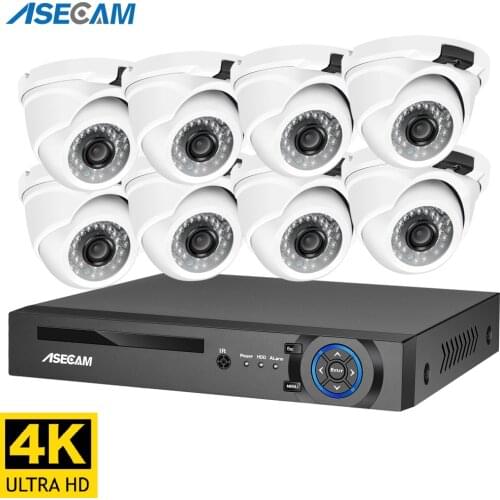4K Ultra HD 8MP Security Camera System h.265 POE NVR Kit CCTV Outdoor Metal White Dome Video Surveillance IP Camera Set