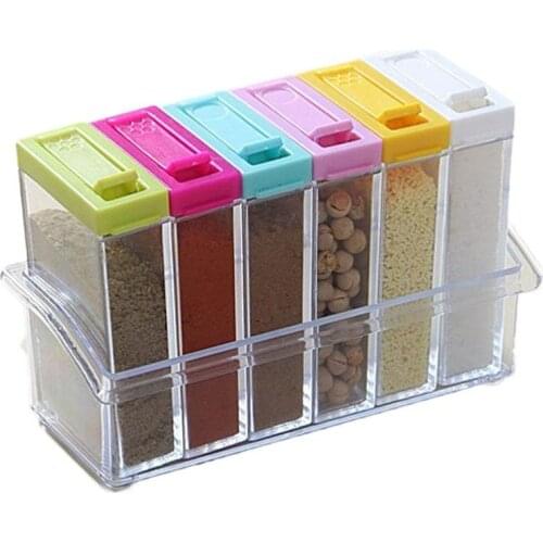 6PCS/Set Spice Seasoning Box PP Salt Sugar Pepper Jars Box For Kitchen Cooking Spice Storage Organizer Box Home Organization