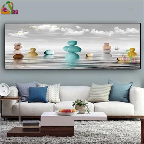 5D DIY Diamond Painting Modern Simple Abstract Sea Surface Colorful Stone Diamond Embroidery Landscape Full Drill Mosaic Decor