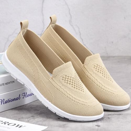 Ballet Flats Women Red Comfortable Knitted Slip-on Shoes Womens Loafers Ladies Platform Creepers Grandmother Mom Sport Sneakers