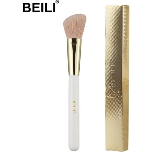 BEILI Pearl White Pro Makeup Brush Nano Wool Fiber Gold Powder Foundation blusher Shade Contour blending Cruelty free Pink Hair