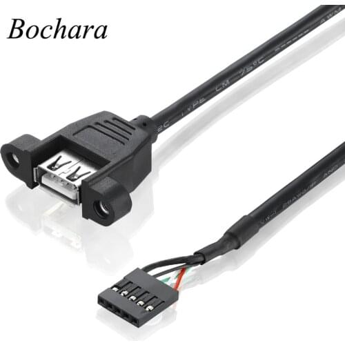 Bochara DB 5Pin 2.54mm Header Female to USB 2.0 Type A Female With Screw Panel Mount Cable Dual Shielded 30cm 50cm