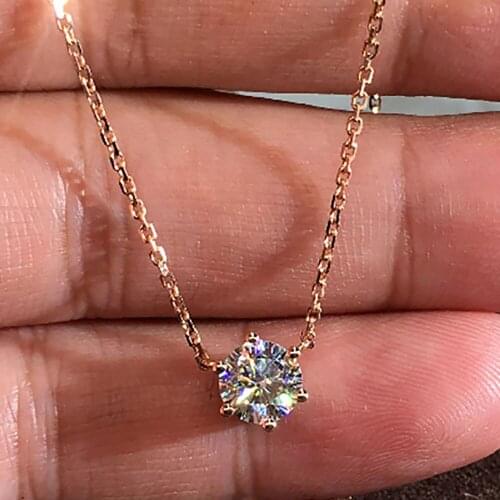 14K Rose Gold Women Pendants Necklaces Moissanite Diamond 0.5 1 2 3 4 5 Carat Round Wedding Anniversary Engagement Party Gift