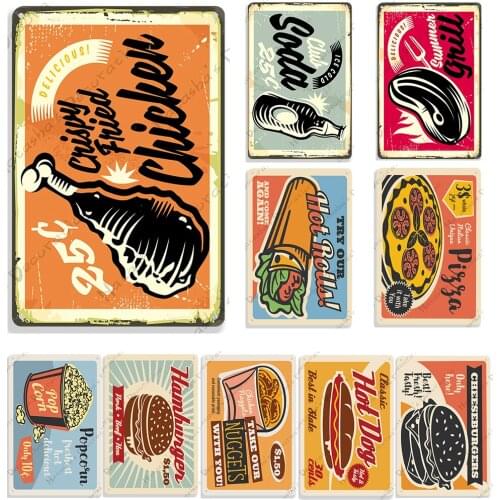 Fast Food Metal Plate Kitchen Metal Signs Retro Poster Wall Plate Industrial Decor Club Pub Bar Home Kitchen Wall Decor Signs