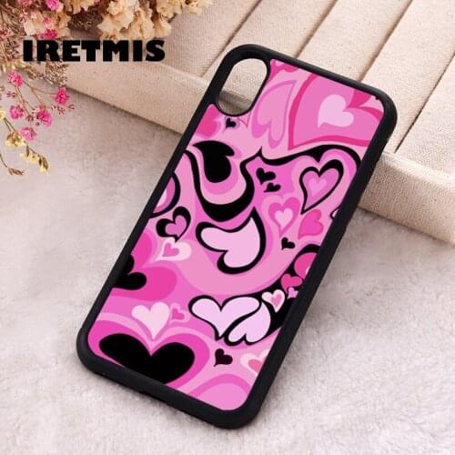Iretmis 5 5S SE 2020 Phone Cover Case for iPhone 6 6S 7 8 Plus X Xs XR 11 12 Mini Pro Max Silicone TPU Pink Heart Swirl Pattern