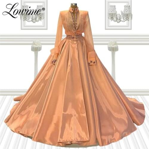 Elegant Full Sleeves Evening Dresses Formal A Line Long Party Gowns 2021 Beaded Crystals Robe De Soirée De Mariage Prom Dresses