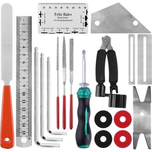 Guitar Repair Tools 20Pcs Guitar Tool with String Organizer Guitar Winder String Cutter String Action Ruler Gauge Fingered Guard