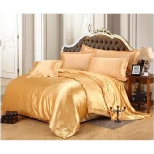 Gold Silk bedding set Satin California king size queen full twin quilt duvet cover fitted bed sheet sheets bedspread Custom 5pcs