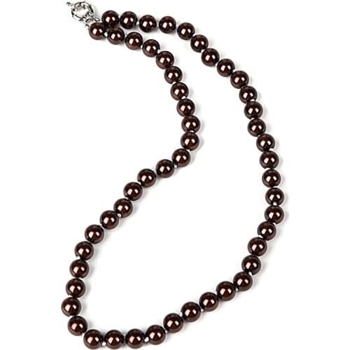Beautiful 8mm chocolate glass synthetic pearl necklace jewelry DIY hand knotted Necklace For Womens necklace Festival gift 46CM