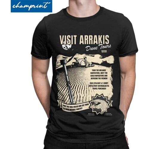 Visit Arrakis T Shirt Men Cotton Fashion for Male T-Shirts Dune Herbert Frank Sandworm Science Fiction Tees Gift Idea Clothing