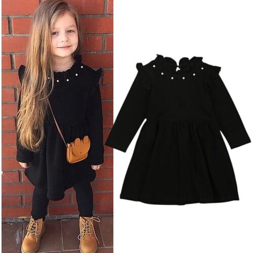 2021 New Winter Casual Black Children Dresses new Arrival Kids Girls Knitted Long Sleeve Black Dress Clothes