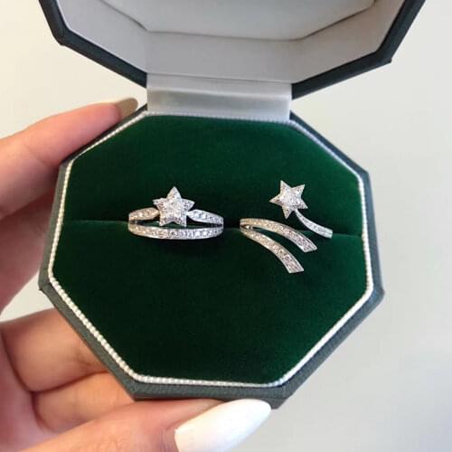 2021 New Trendy Five-point Star 925 Sterling Silver Fashion Ring Open for Women Party Gift Jewelry Bulk Sell R6189