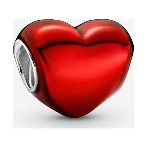 New Original 925 Sterling Silver Beads Metallic Red Heart Charm Fit Pandora Bracelets Women DIY Jewelry Dropship
