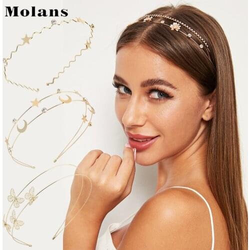 MOLANS Crystal Headband For Women Butterfly Double Hairband Moon Star Inlaid Rhinestone Hair Bands Hair Accessories