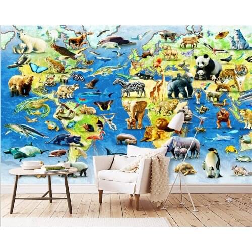Custom wallpaper 3D animal world map childrens room background wall kindergarten engineering mural papel de parede 3d home deco