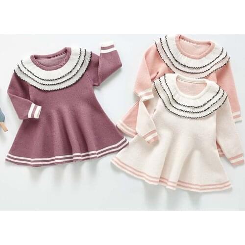 Autumn Baby Girls Knitted Dress Infant Girls Long Sleeve Solid Cute Princess Dress Toddler Girl Cotton Dresses