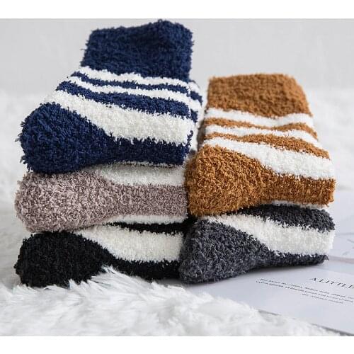 Striped Socks Men Soft Man Fluffy Socks Thick Coral Velvet Winter Warm Home Indoor Floor Terry Towel Fuzzy Sock Mens Male Meias