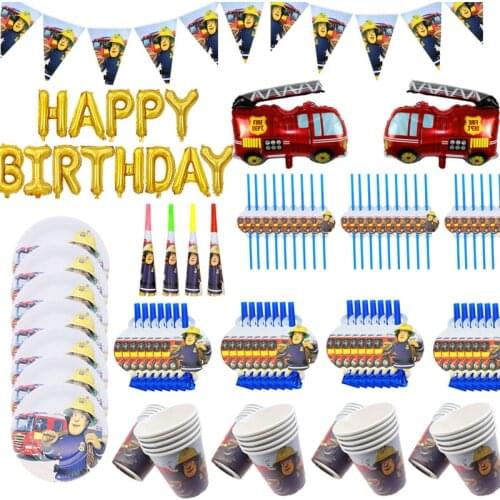 Fireman Sam Birthday Party Decorations Banner Fire Engine Fighter Theme Paper Cups Plates Favors Baby Shower party supplies