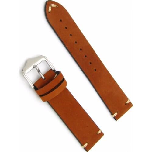 Rolamy 20 22mm Real Calf Suede Leather Handmade Orange Brown Watch Band Strap Belt Silver Steel Buckle For Diesel Tissot Rolex