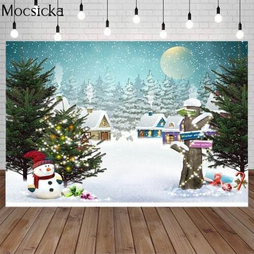 Christmas Snowman Backdrop Wooden House Snowflake Fairy Photo Background Jungle Christmas Tree Photography Backdrops