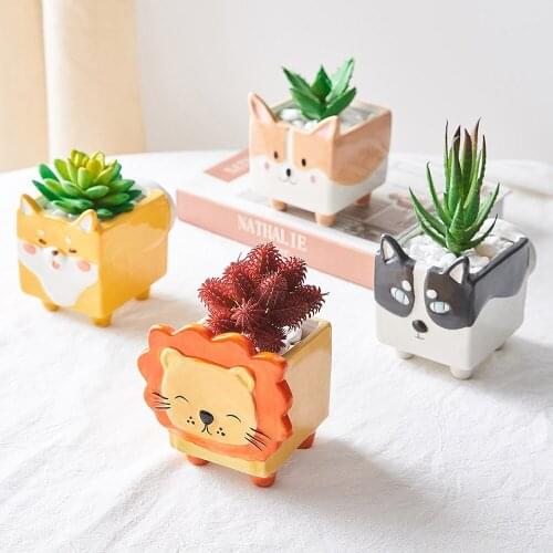 Cartoon Animal Cute Artificial Flower Potted Flower Succulents Pots Nordic Ceramic Pot for Indoor Plants Children Planting Pot
