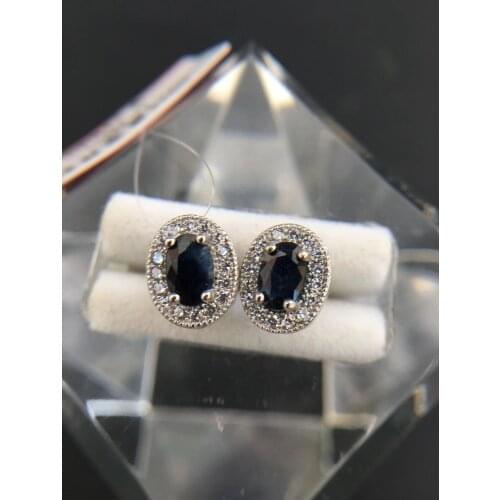 Sapphire earring Free shipping Natural real sapphire 925 sterling silver Fine jewelry 4*6mm 2pcs