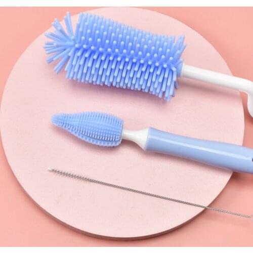 Silicone Bottle Brush 360° Rotating Baby Pacifier Bottle and Cup Cleaning Brush 3 Pcs Set Of Adult Household Cup Brushes