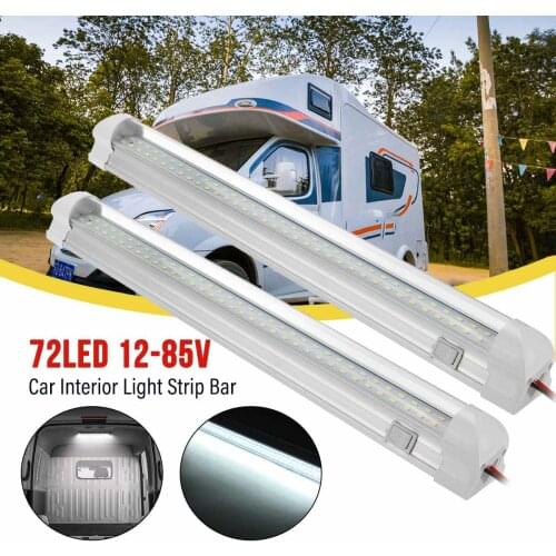 1/2Pcs 12V 24V 72 LED Bar Car Interior Light Lamp Strip Light Bar On/Off Switch for Van Lorry Truck Camper Caravan Camping RV
