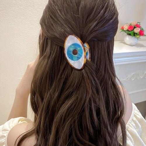 U-Magical Charming Contrast Color Blue Eye Shark Hair Clips for Women Oval Geometrical Resin Party Hair Accessories Jewelry