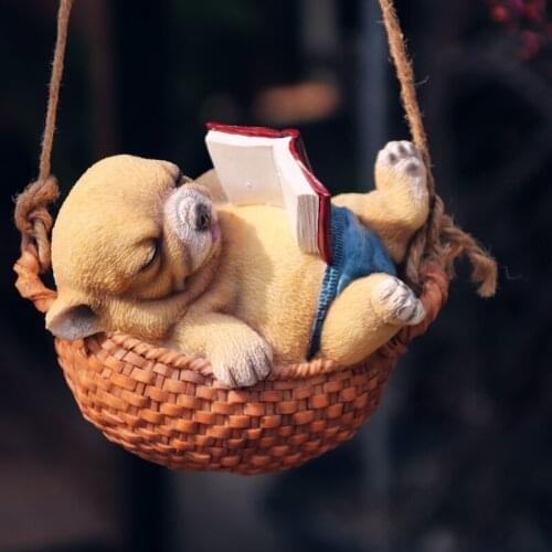 Garden Outdoor Decoration Cartoon Animal Swing Resin Dog Ornaments Home Garden Balcony Tree Pendants Reading Frog Ornaments