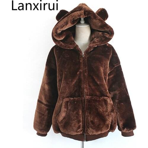 Korean Cute Thicken Jacket Hooded Woman Coat Of Winter Long Sleeve Jackets For Women Straight Thick Plush Jacket Abrigo Mujer