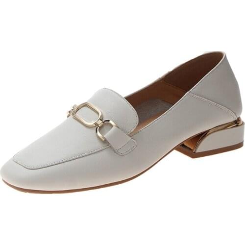 Womens Leather Square With White Loafers Shoes Spring Autumn New Fashion Comfortable Soft Breathable Casual flat Womens Shoes