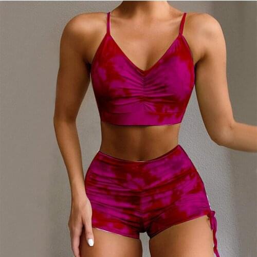 Tie Dye Women 2 Pcs Set Yoga Suits Fitness Sportswear Gym Clothes Breathable Bra Female Running Leggings Workout Set V2314G
