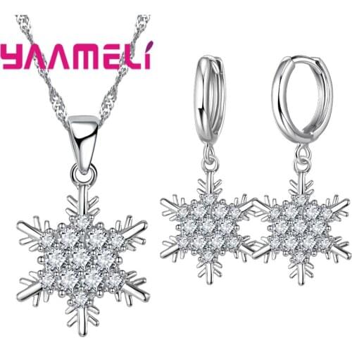 Luxury Women Wedding Engagement Snowflake 925 Sterling Silver Jewelry Sets Paved With Small Shiny Zircons For Lady