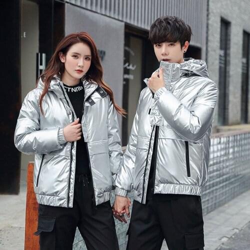 Winter Couples Puffer Jackets Short White Duck Down Coats For Men & Women Hooded Warm Shining Streetwear Lovers Parkas JK-919
